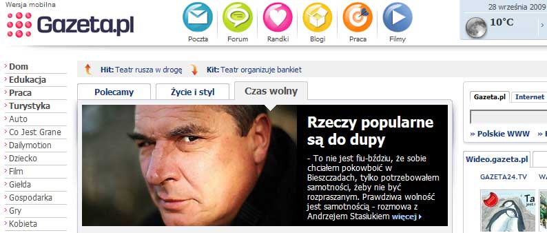 Andrzej Stasiuk w Gazeta.pl: rzeczy popularne s do dupy